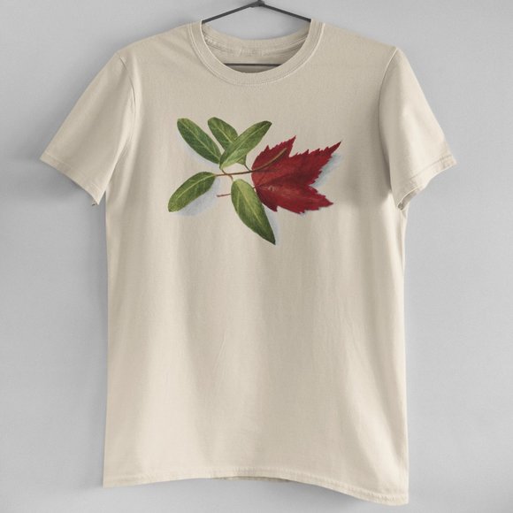 Maple Leaf VTG Fall Botanical Print Short Sleeve Graphic Tee T-shirt S M L XL - Picture 3 of 5